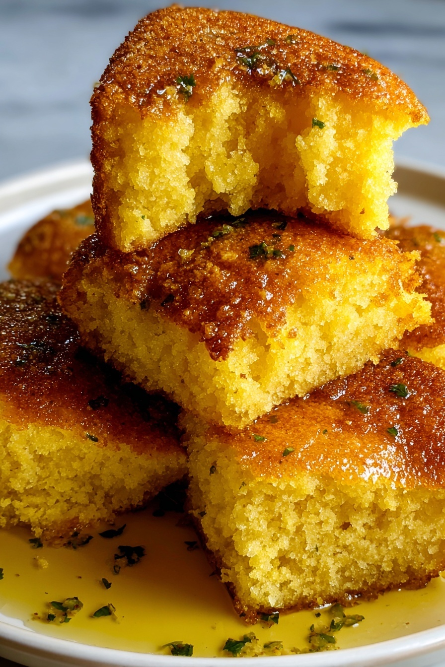 A stack of crispy fried cornbread.