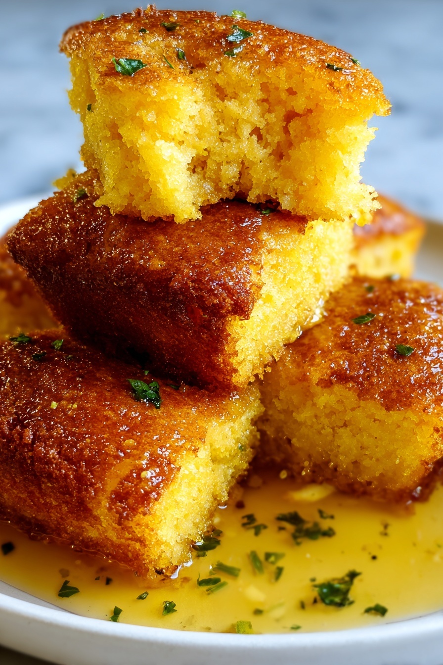 A stack of crispy fried cornbread.