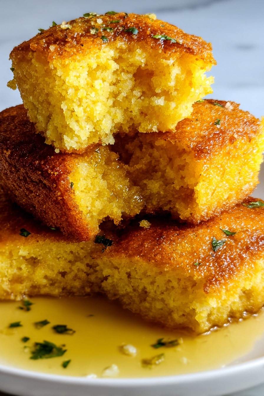 A stack of crispy fried cornbread.