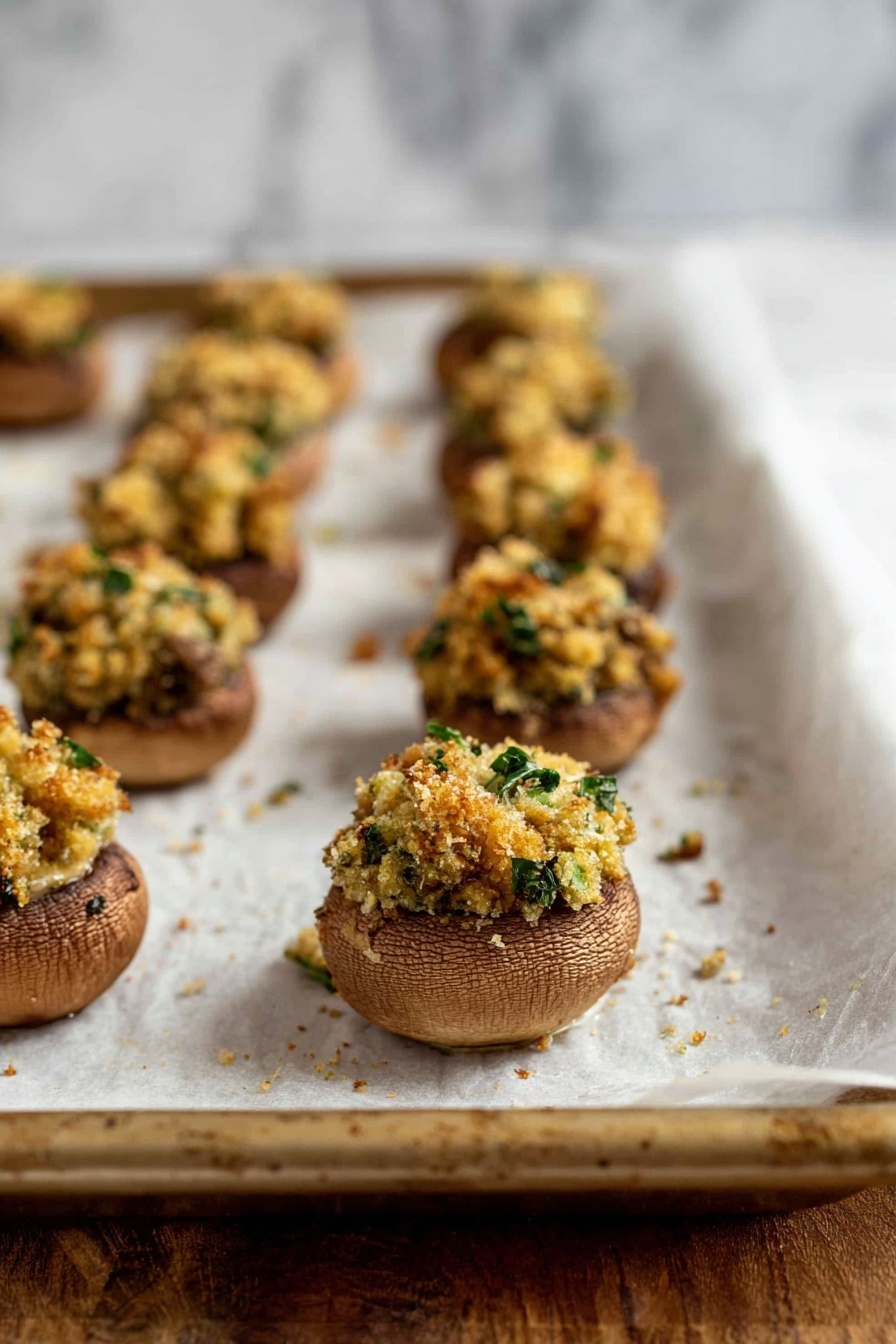A tray of vegan stuffed mushrooms.