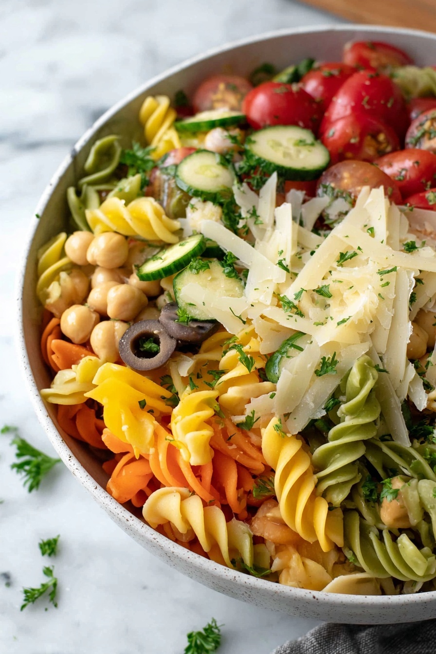 A bowl of pasta with vegetables.