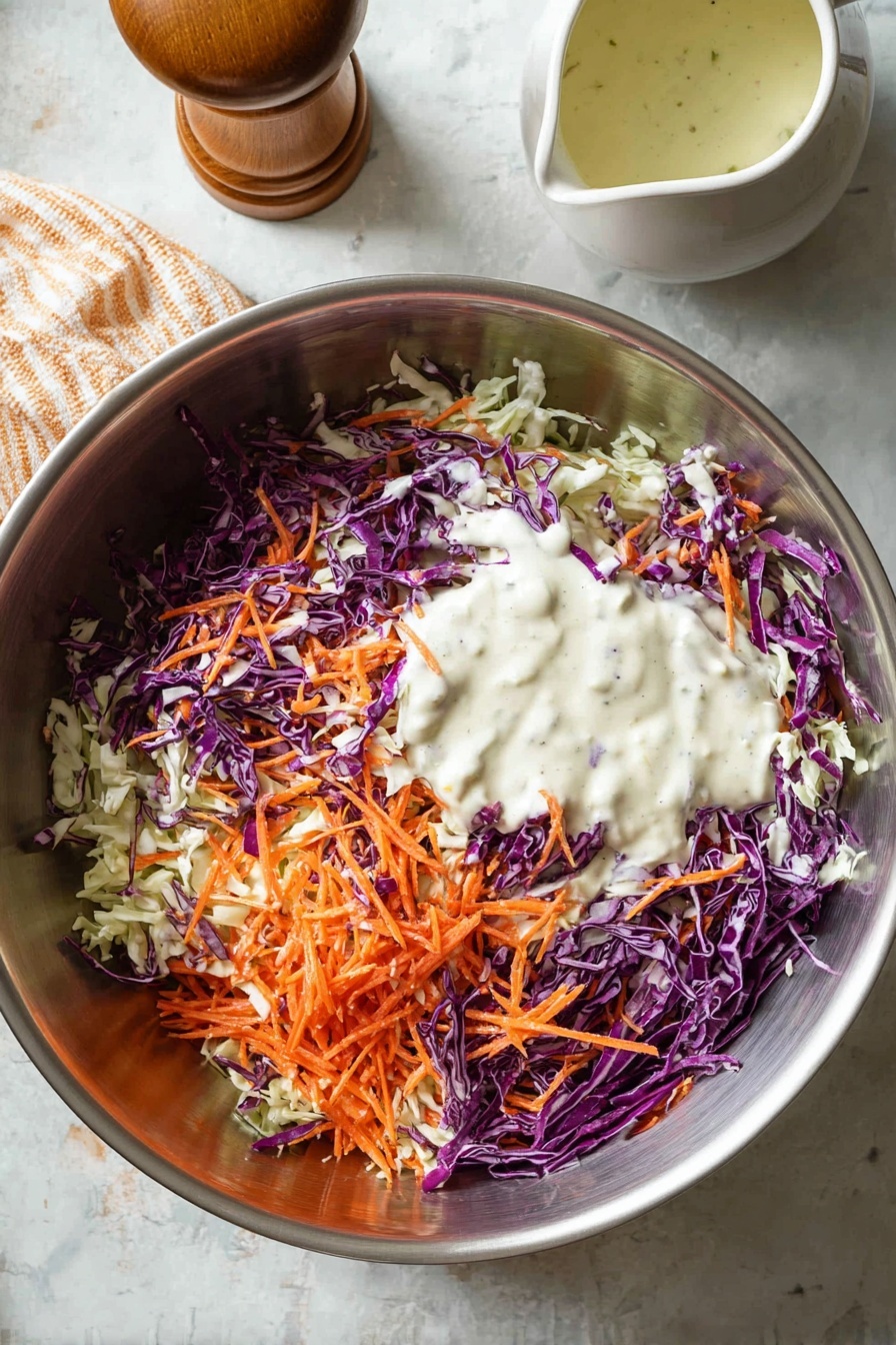 A bowl of coleslaw with carrots and cabbage.