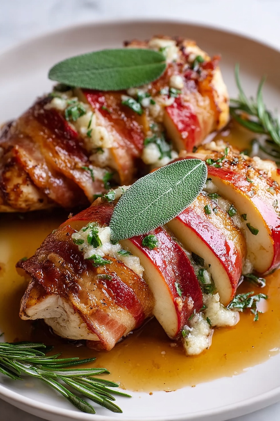 A piece of meat with a green leaf on top.