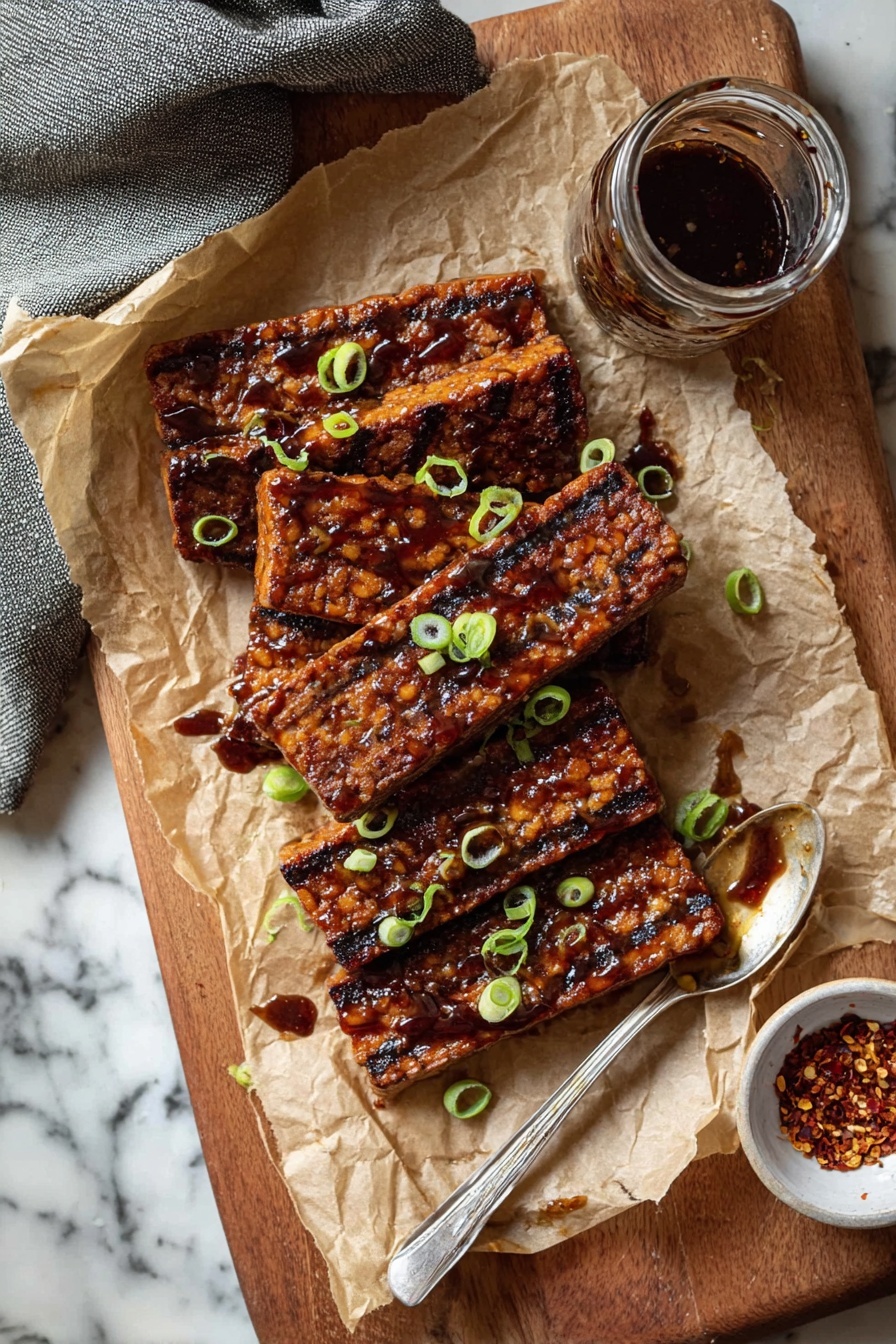 A plate of vegan Korean BBQ tempeh.