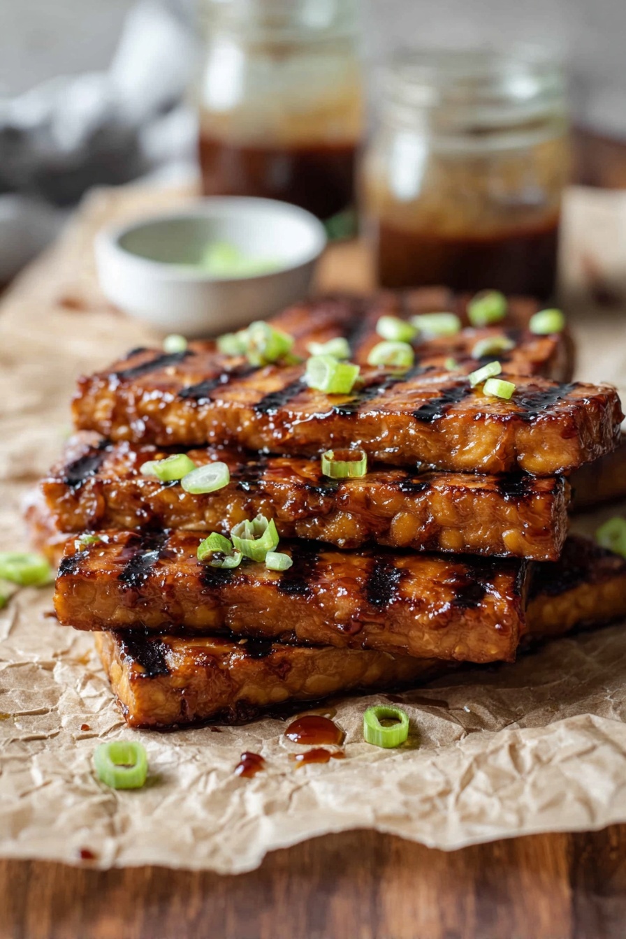 A stack of vegan Korean BBQ tempeh.