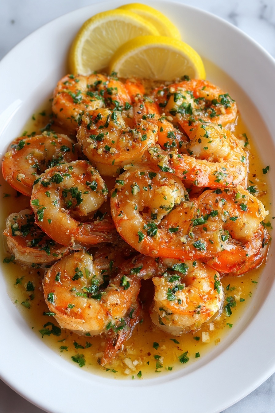 A plate of garlic butter shrimp.