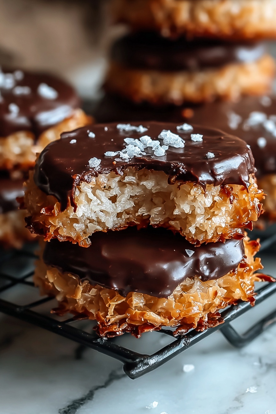 Homemade Samoas with chocolate frosting.