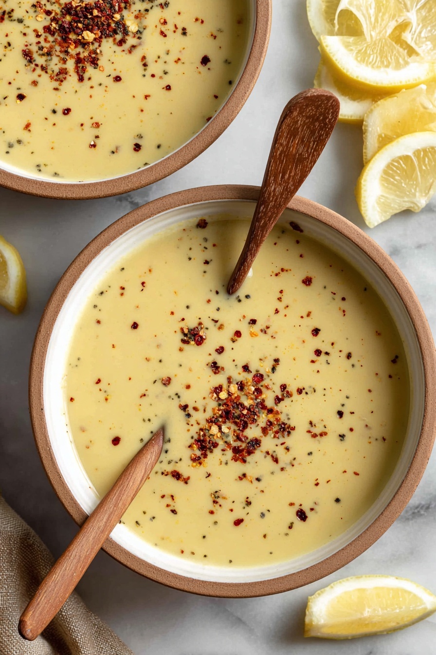 A bowl of soup with a spoon in it.