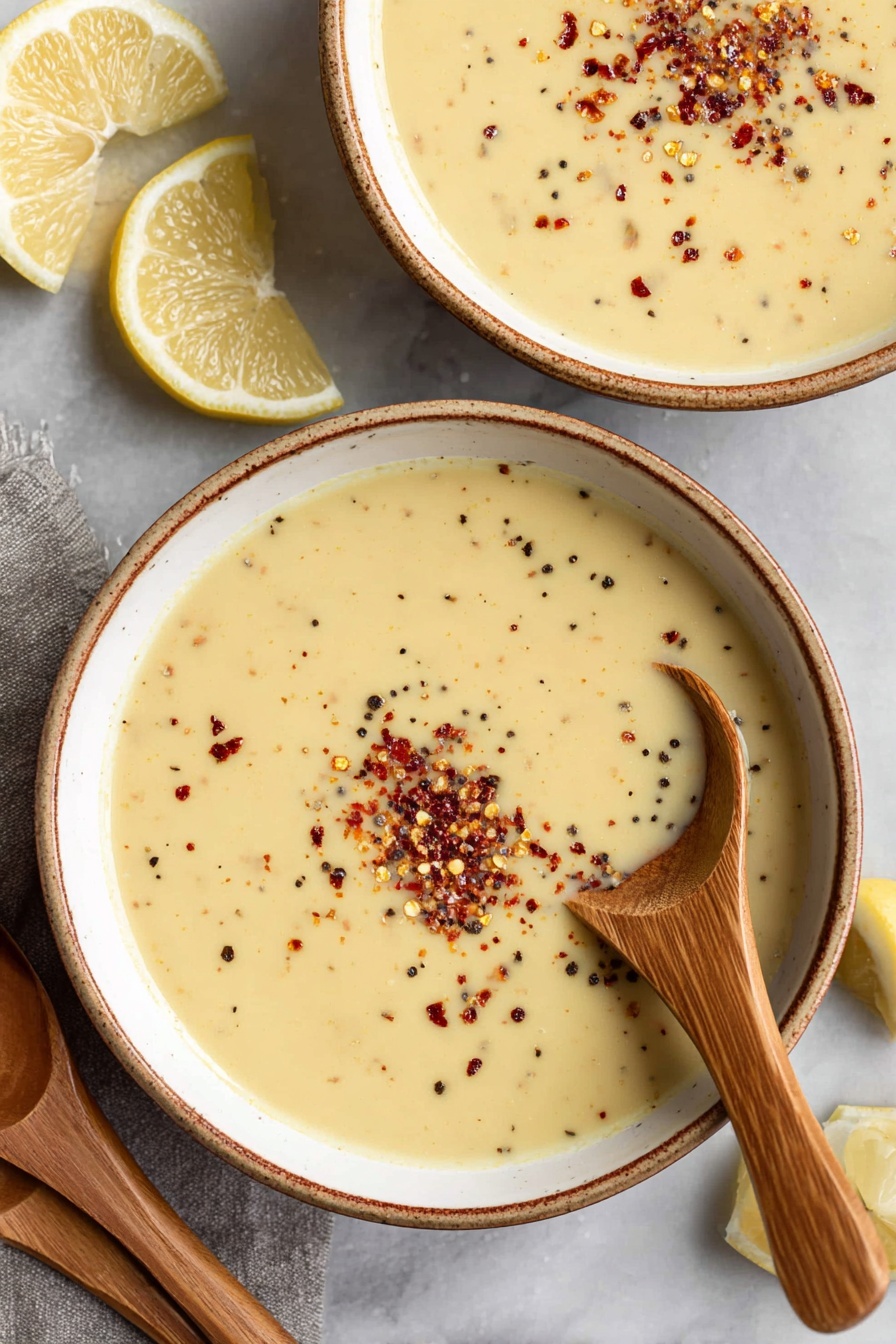 A bowl of soup with a spoon in it.