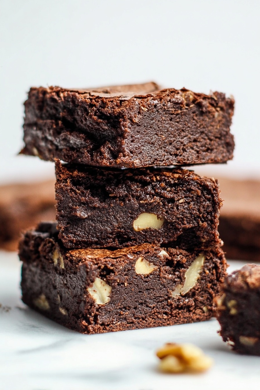 Three pieces of vegan peanut butter brownies.