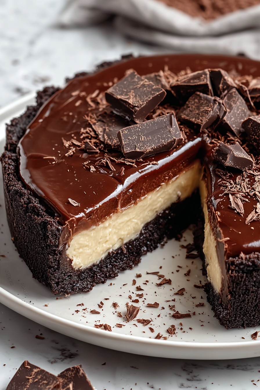 A slice of chocolate mud pie dessert.