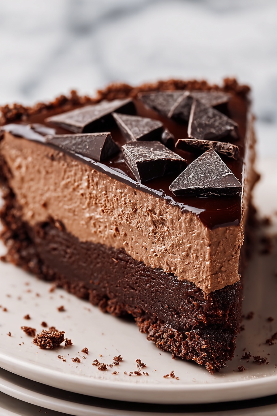 A slice of chocolate mud pie dessert.