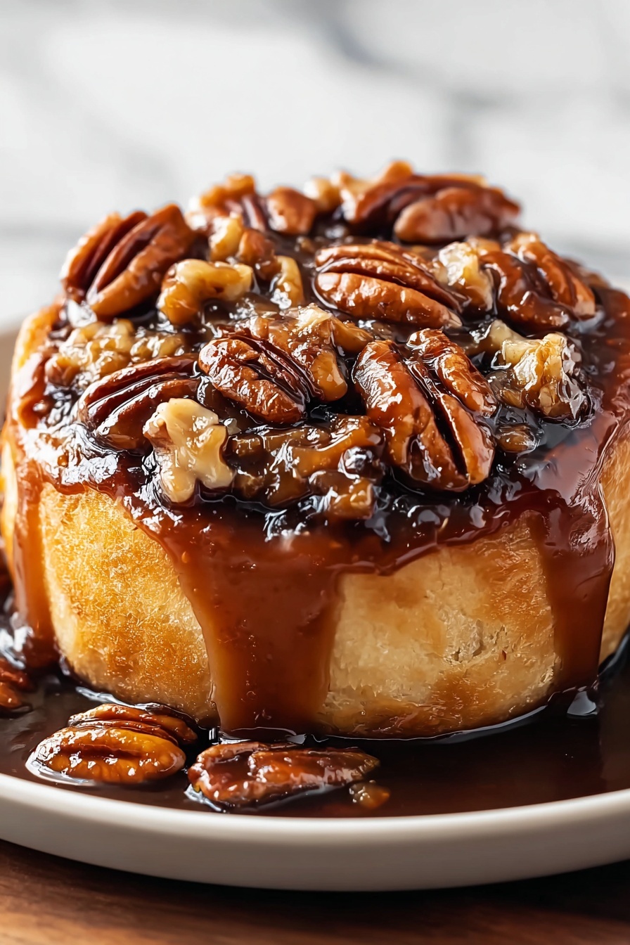 A close up of a pecan pie with a syrup glaze.