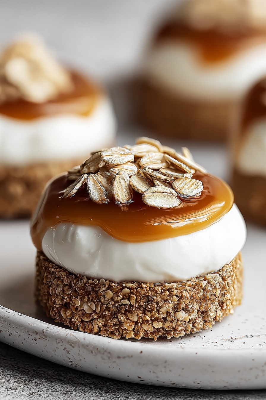 A close up of a salted caramel gingerbread oatmeal cream pie.