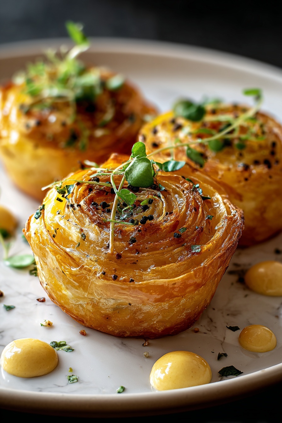 Two cheesy garlic cruffins on a plate.