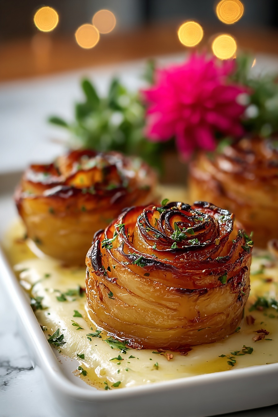A plate of garlic roasted potatoes.