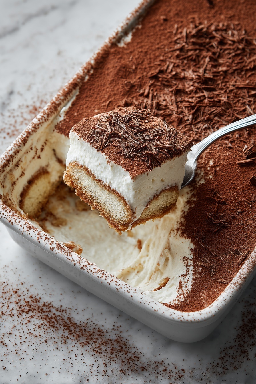 A piece of cake with white and brown frosting.