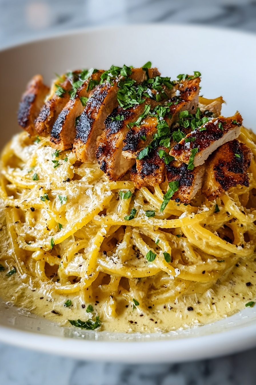 A plate of Cajun Chicken & Creamy Parmesan Linguine.