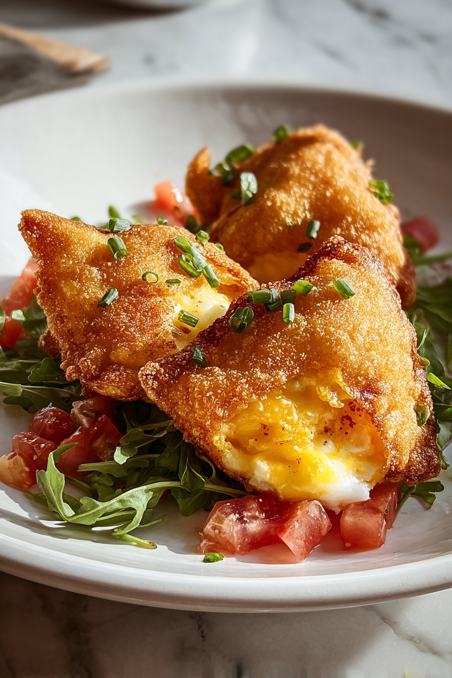 Fried cheese stuffed Doritos on a plate.