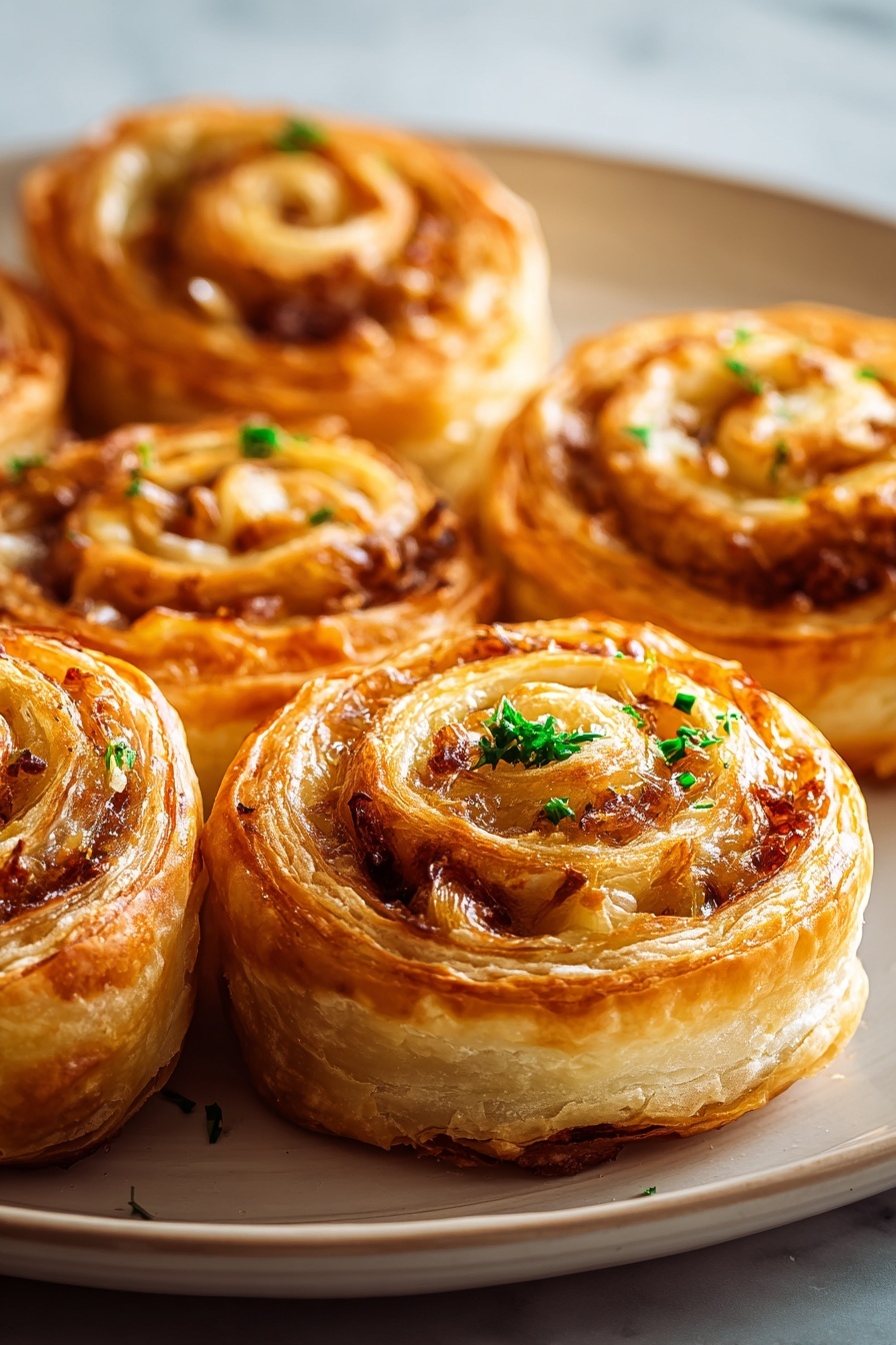 Four cheesy mite scrolls on a plate.