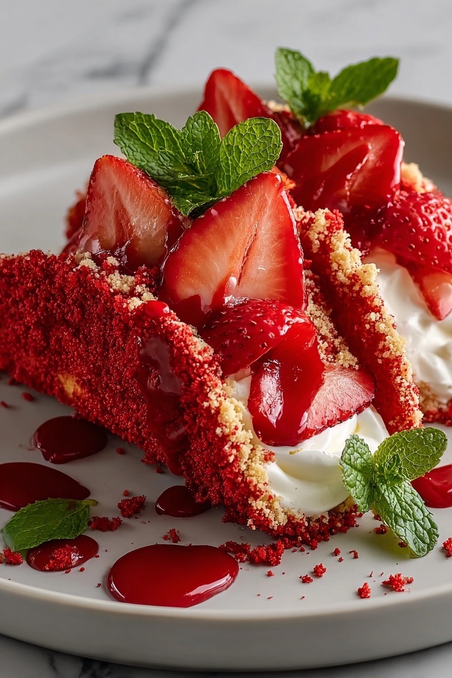 A slice of strawberry crunch cheesecake taco.