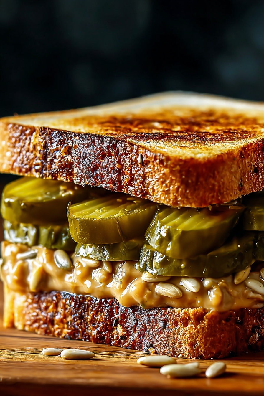 A viral pickle sandwich with peppers and nuts.