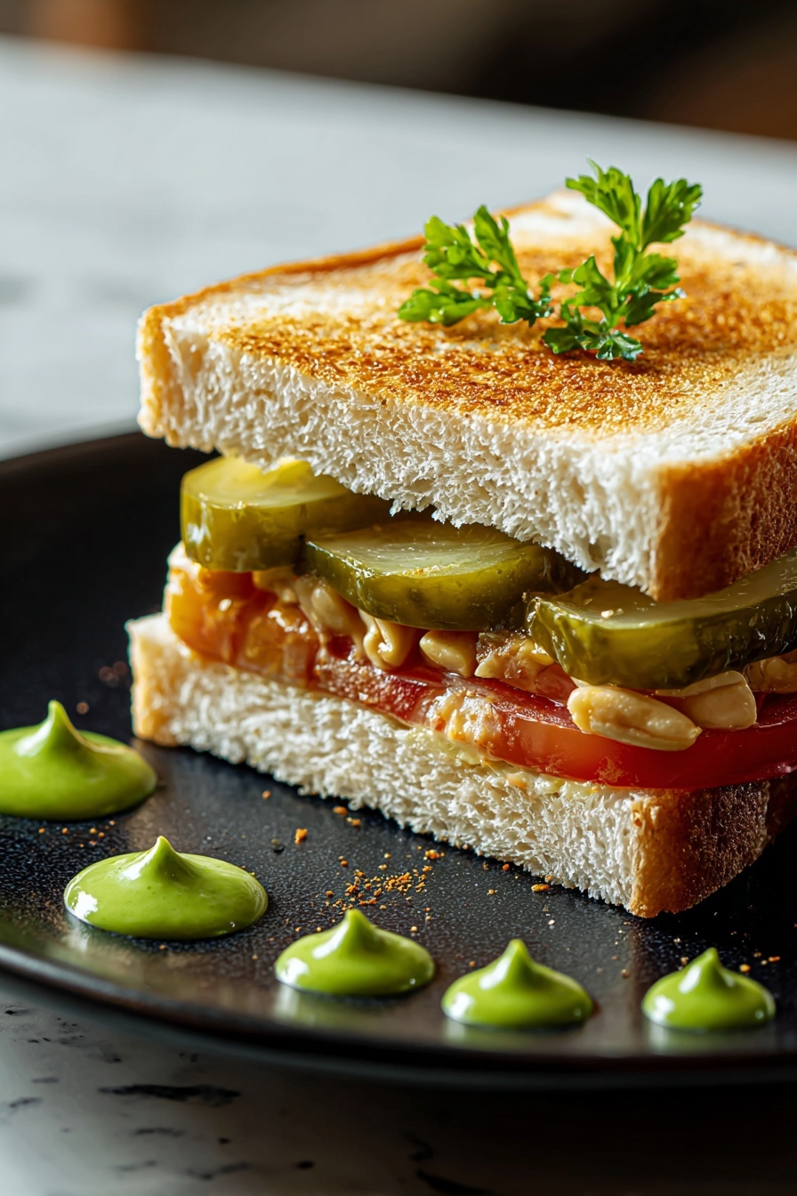 A viral pickle sandwich with a slice of pickle on top.