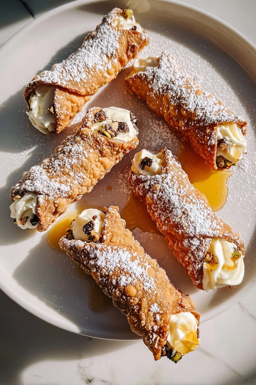 A plate of homemade cannoli.