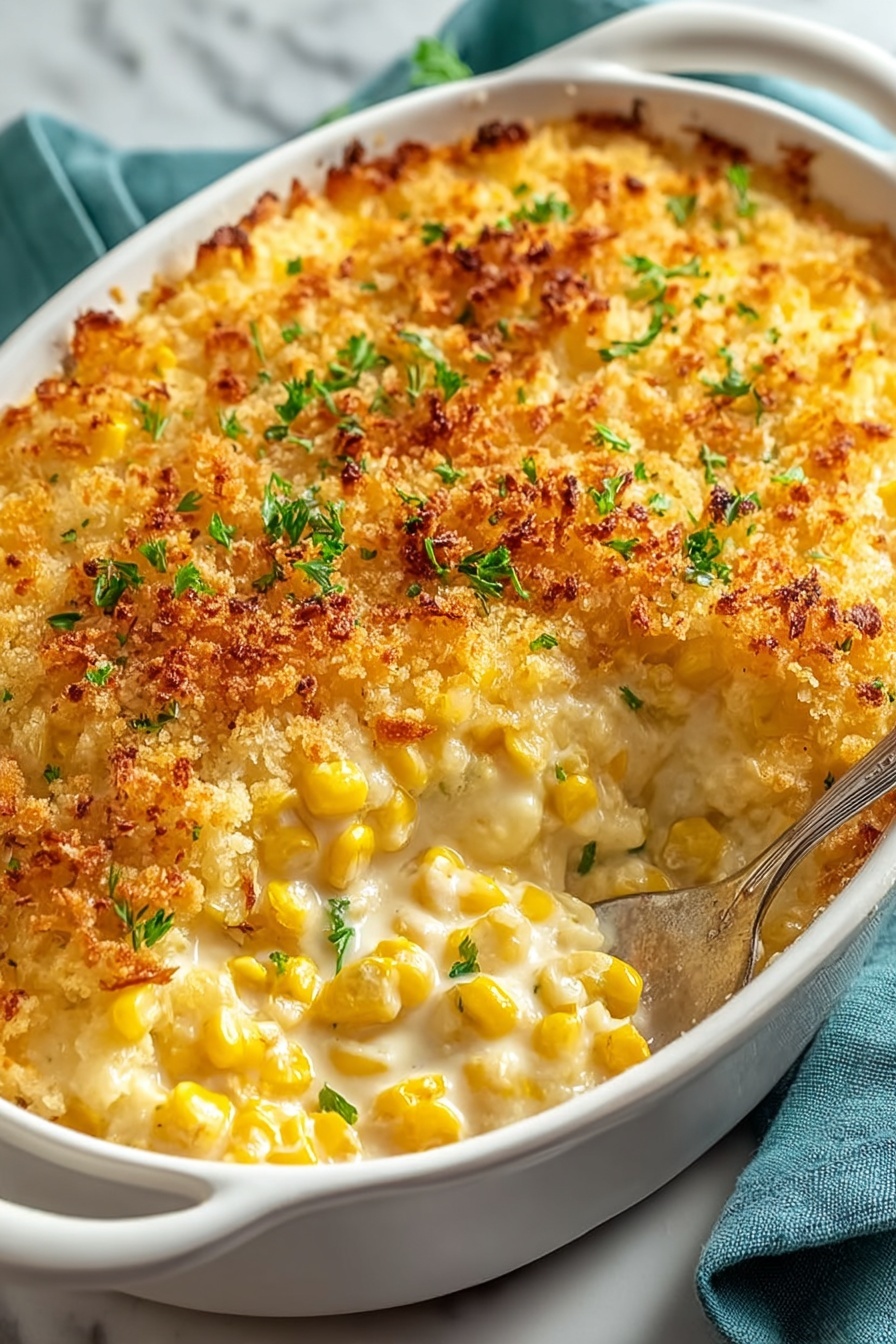 A creamy baked corn casserole with corn and cheese.