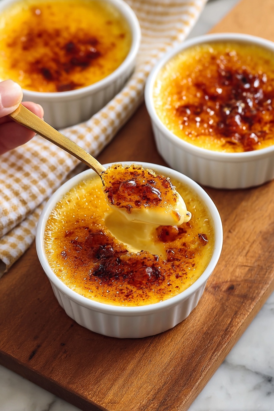A person is scooping eggnog crème brûlée from a bowl.