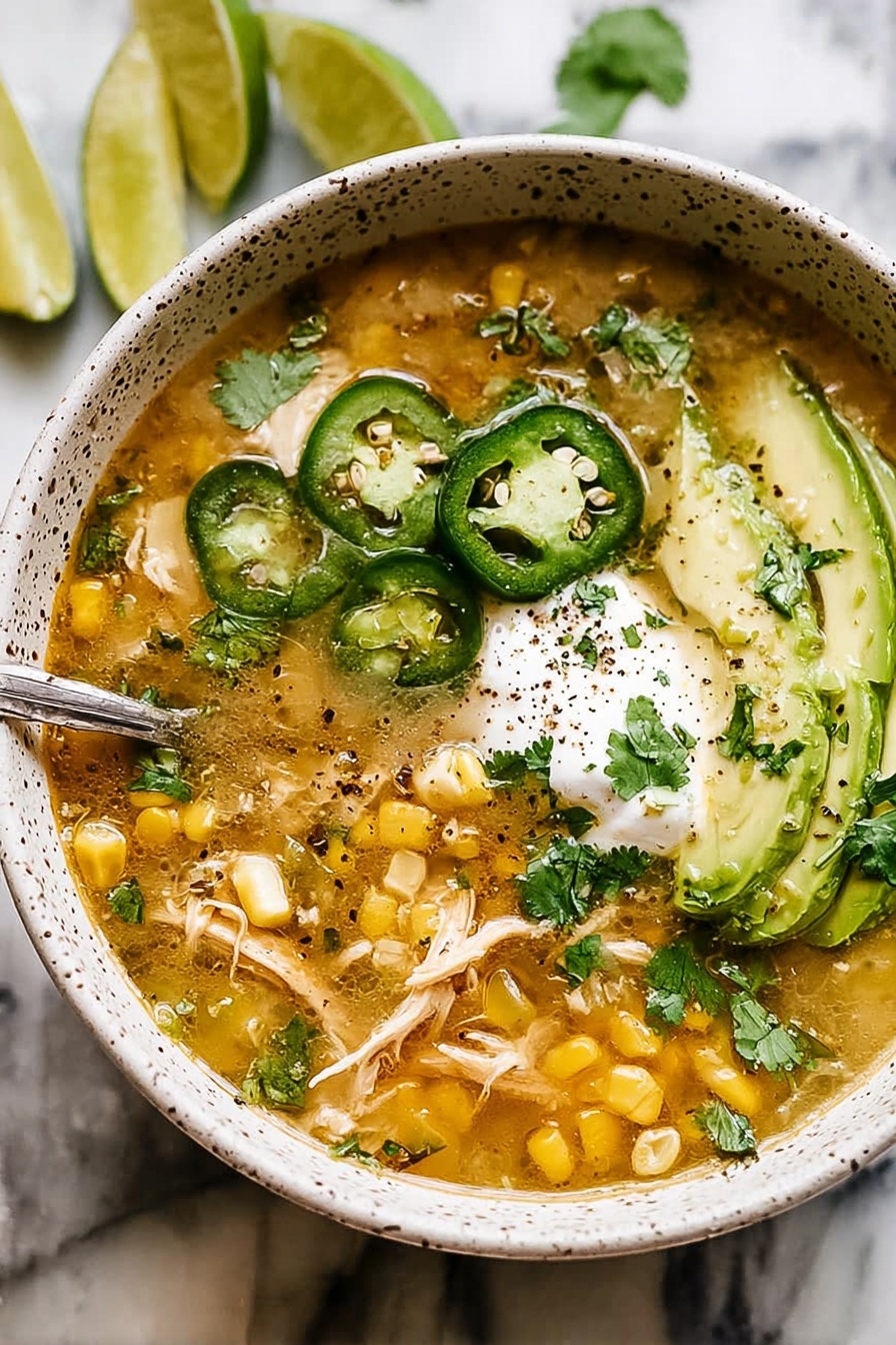 A bowl of chili with jalapenos and avocado.