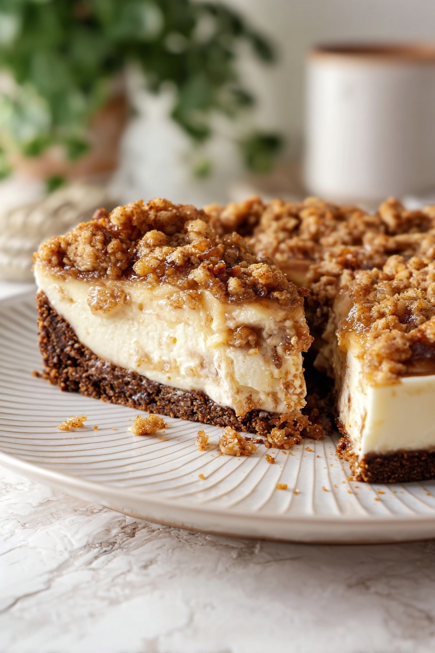 A slice of apple crumble cheesecake.
