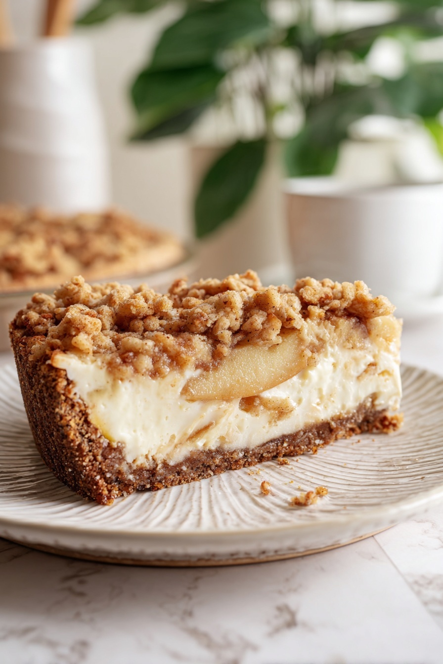 A slice of pie with a crumb topping.