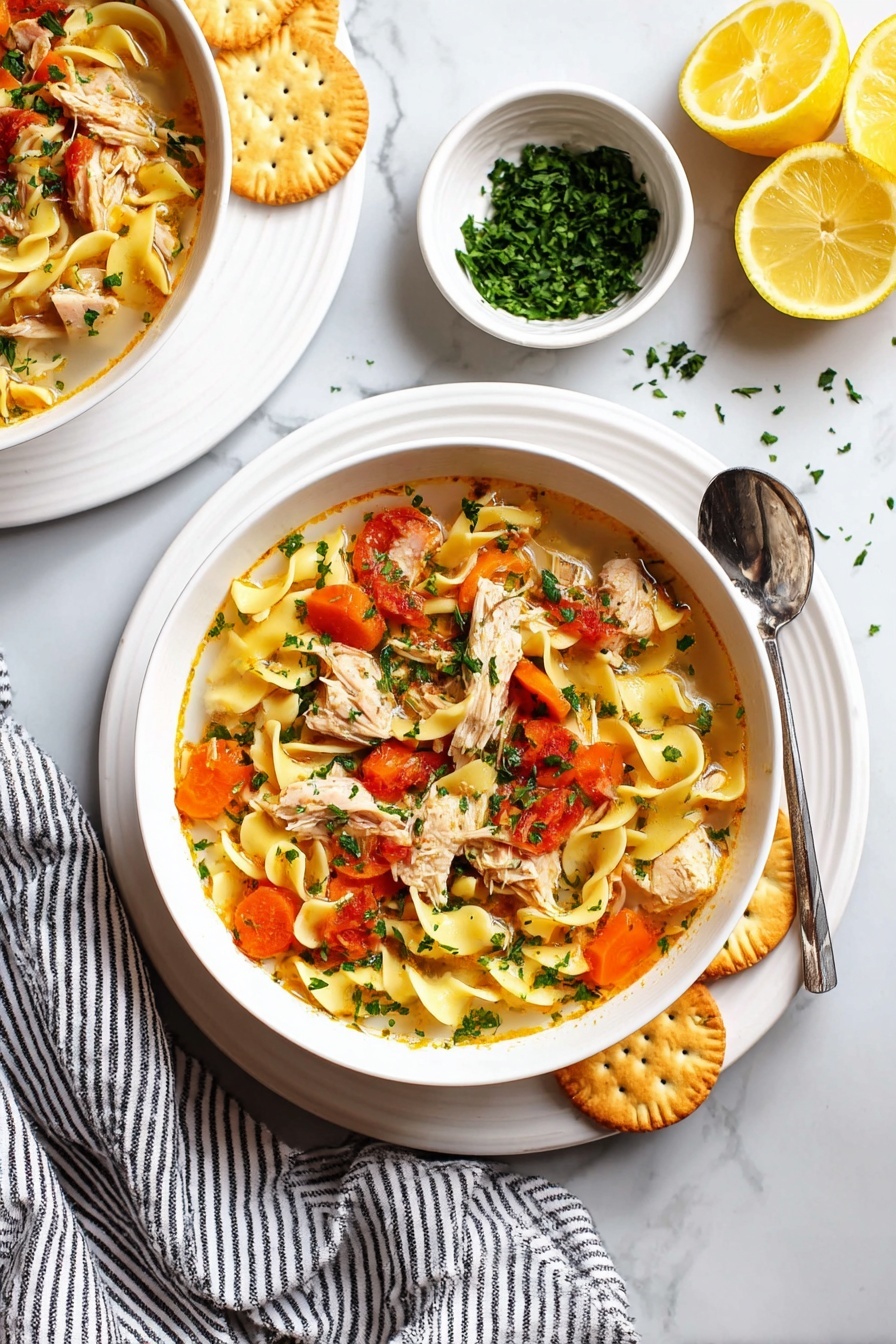 A bowl of slow cooker creamy chicken pasta.
