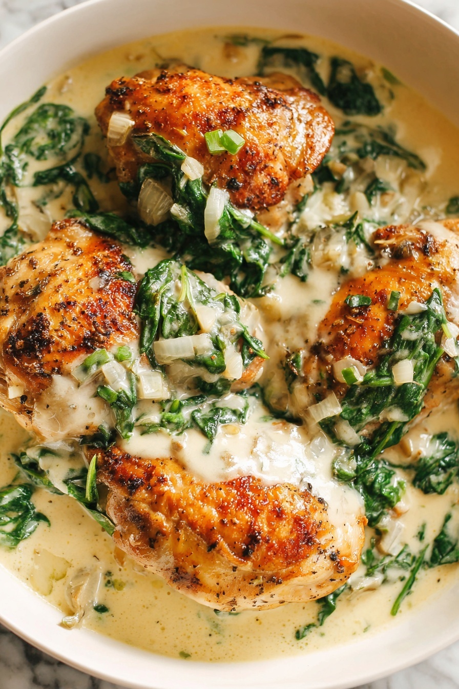 Chicken with spinach and cream.