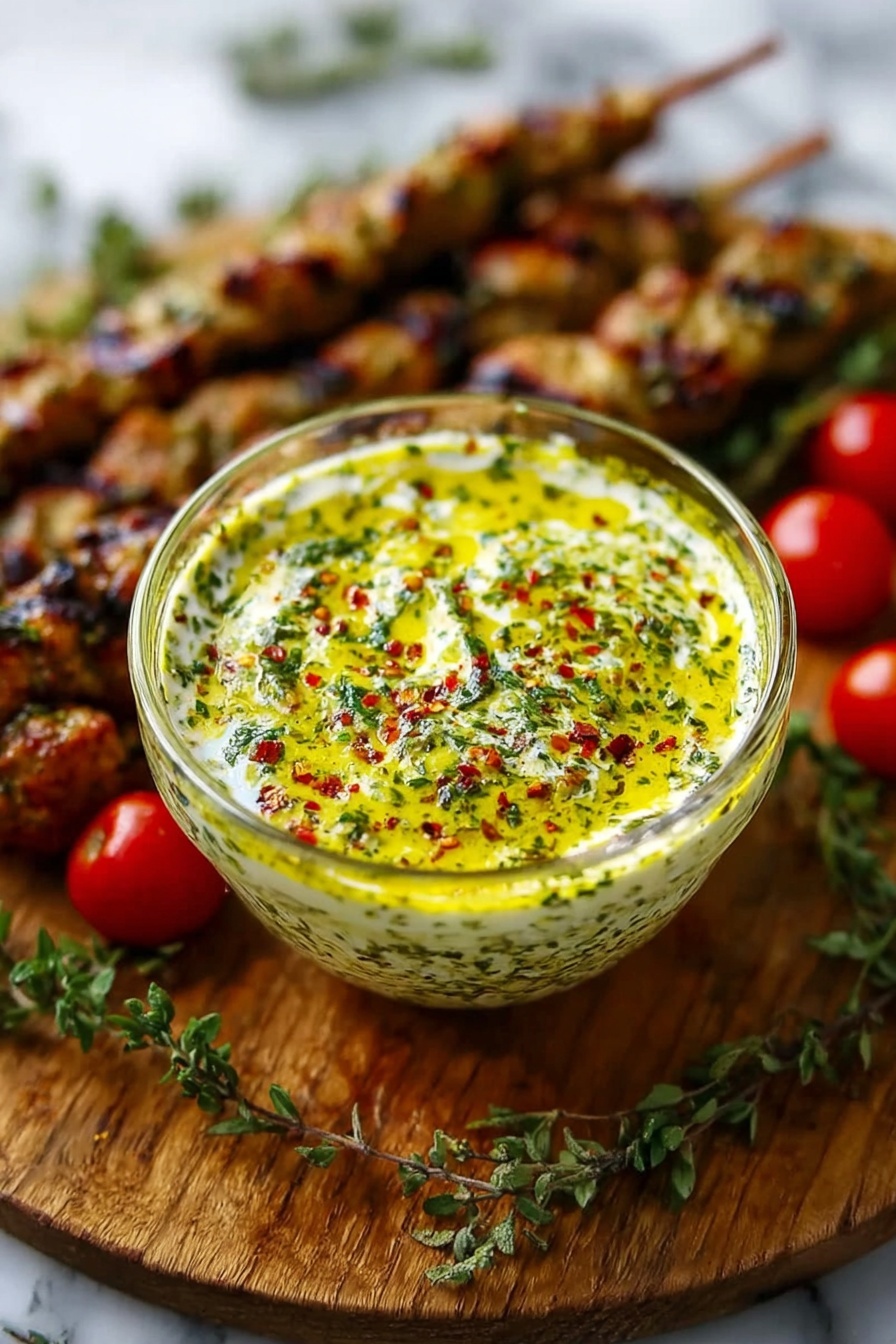A bowl of chicken souvlaki marinade.