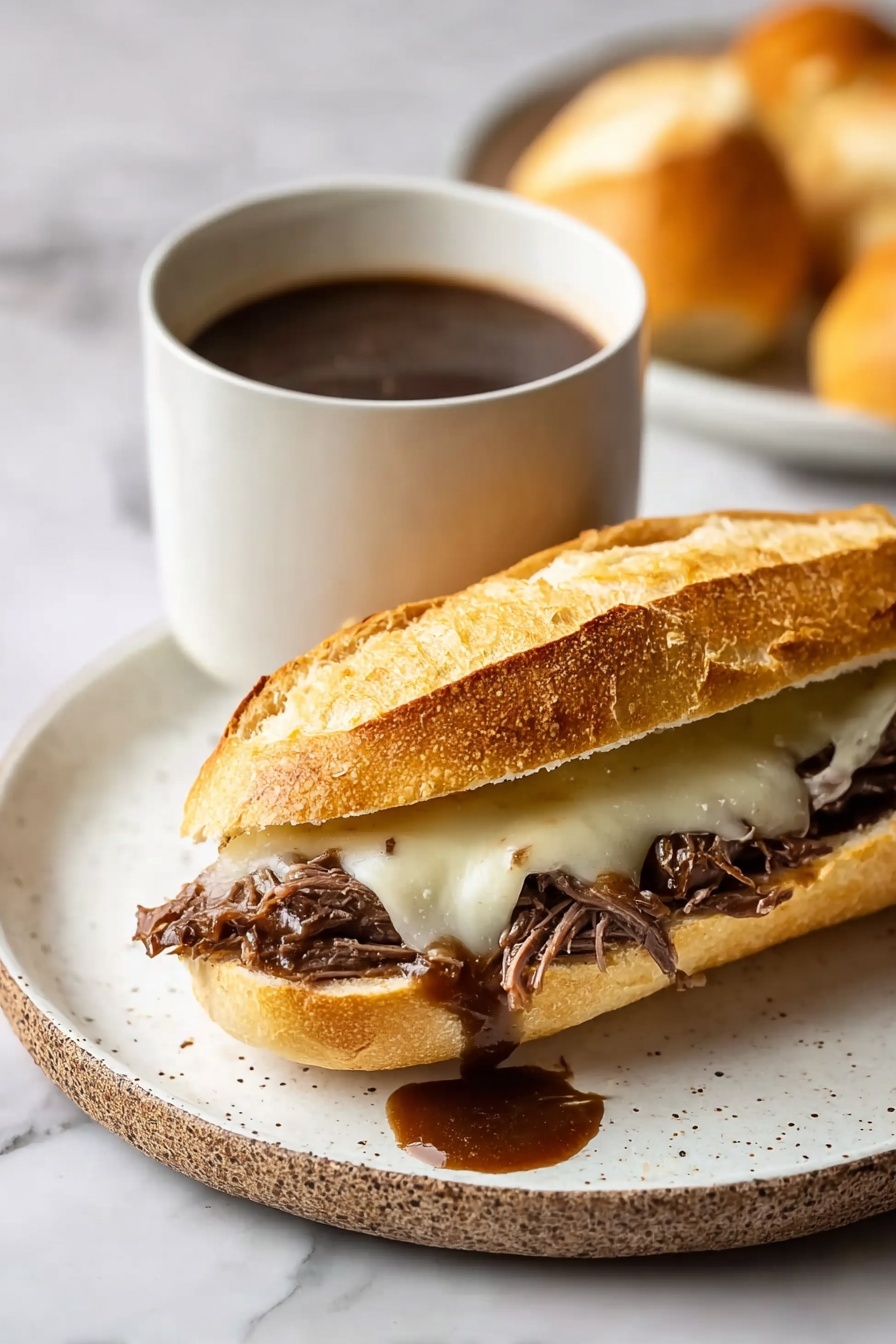 A crock pot French dip sandwich.