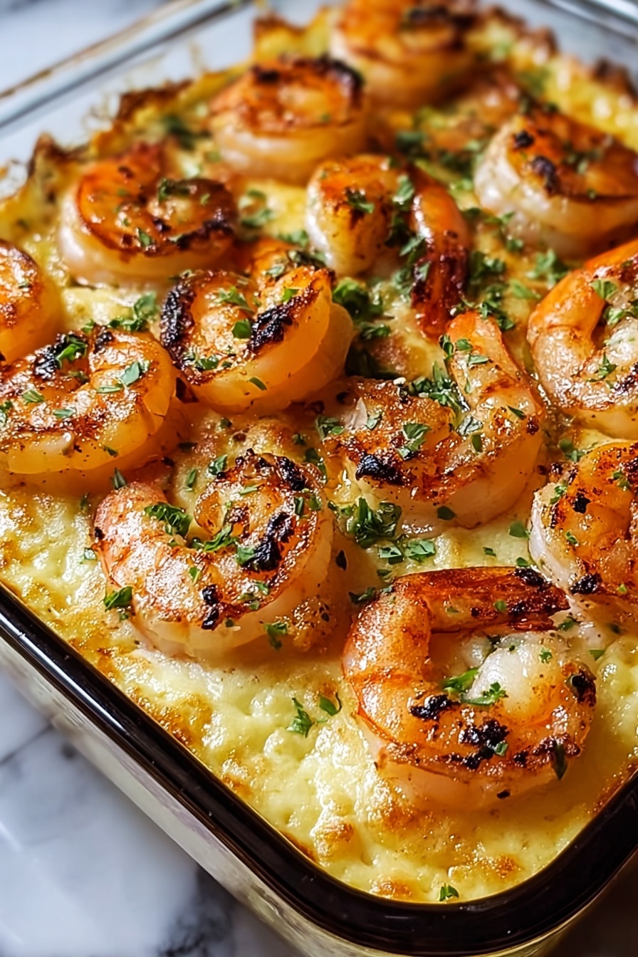 A dish of garlic shrimp gratin.