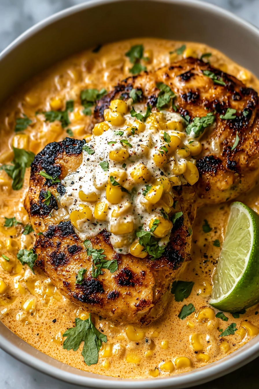 A plate of food with chicken and corn.
