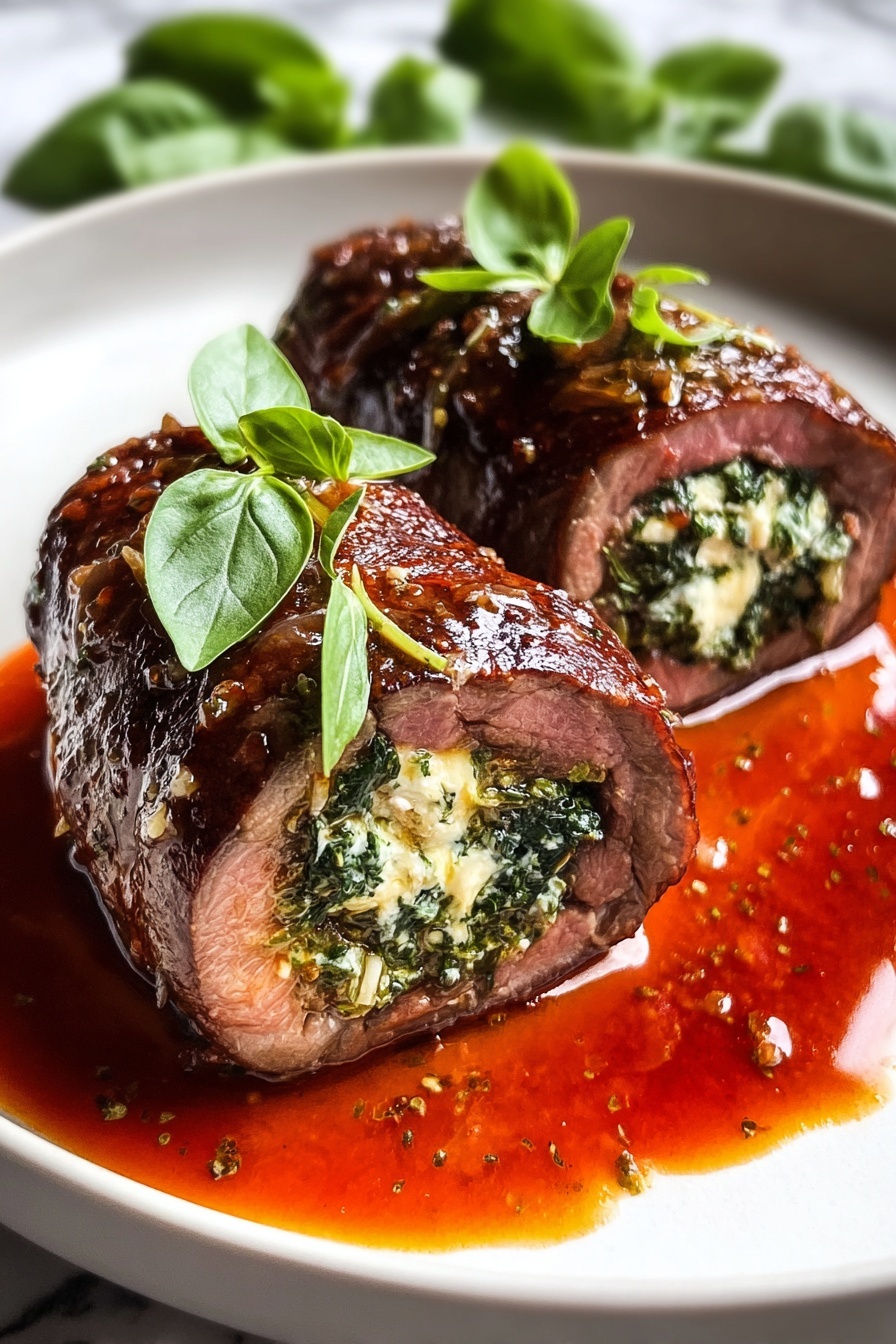 A mouth watering beef braciole.