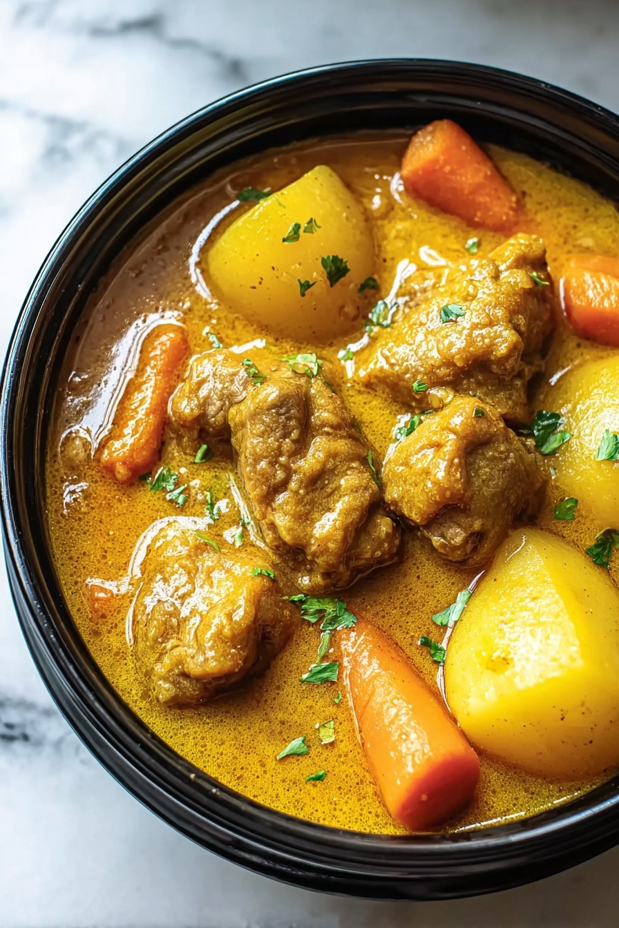 A bowl of Chinese chicken curry with carrots and potatoes.