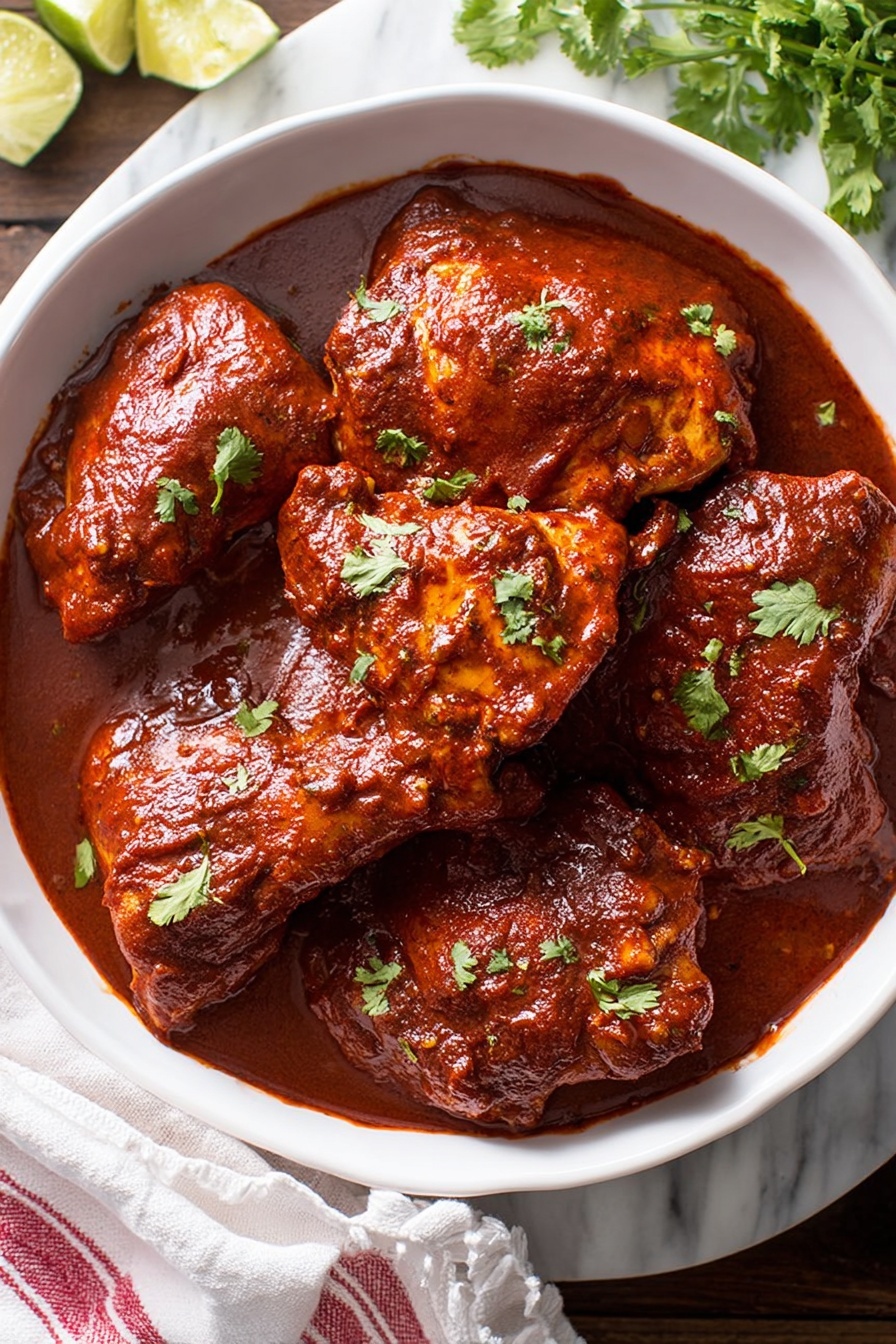 A bowl of Mexican chicken adobo.