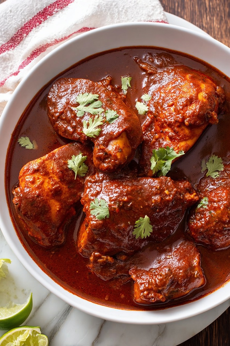 A bowl of Mexican chicken adobo.