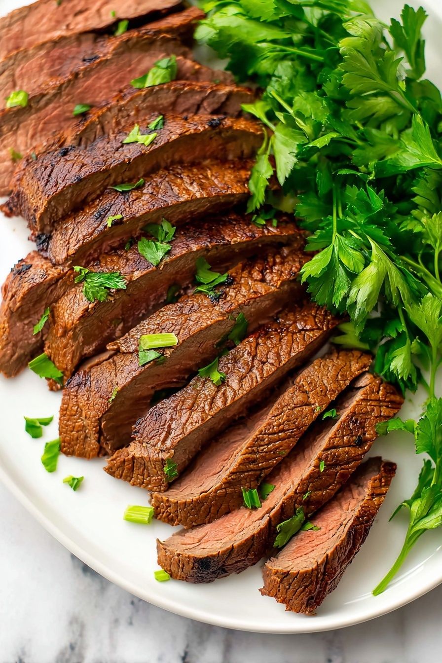 A close up of a London Broil steak.
