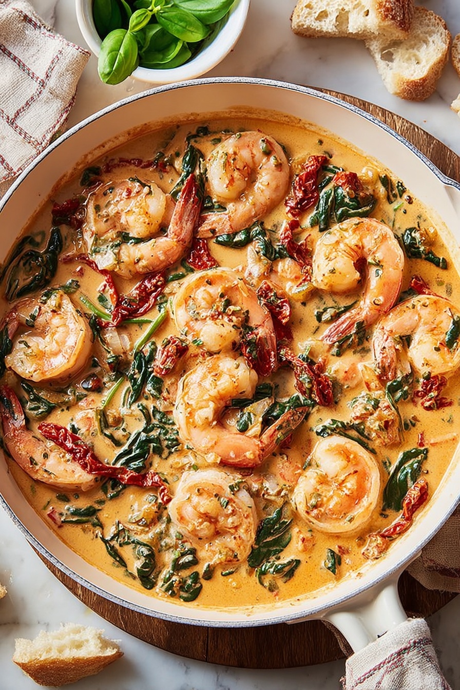 A bowl of shrimp and greens.