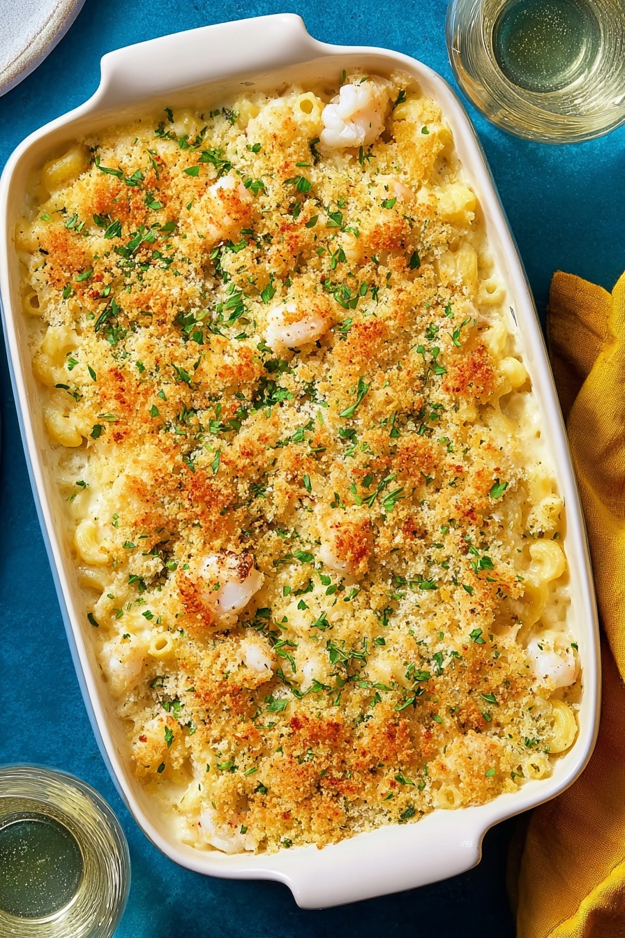 A dish of lobster mac and cheese.