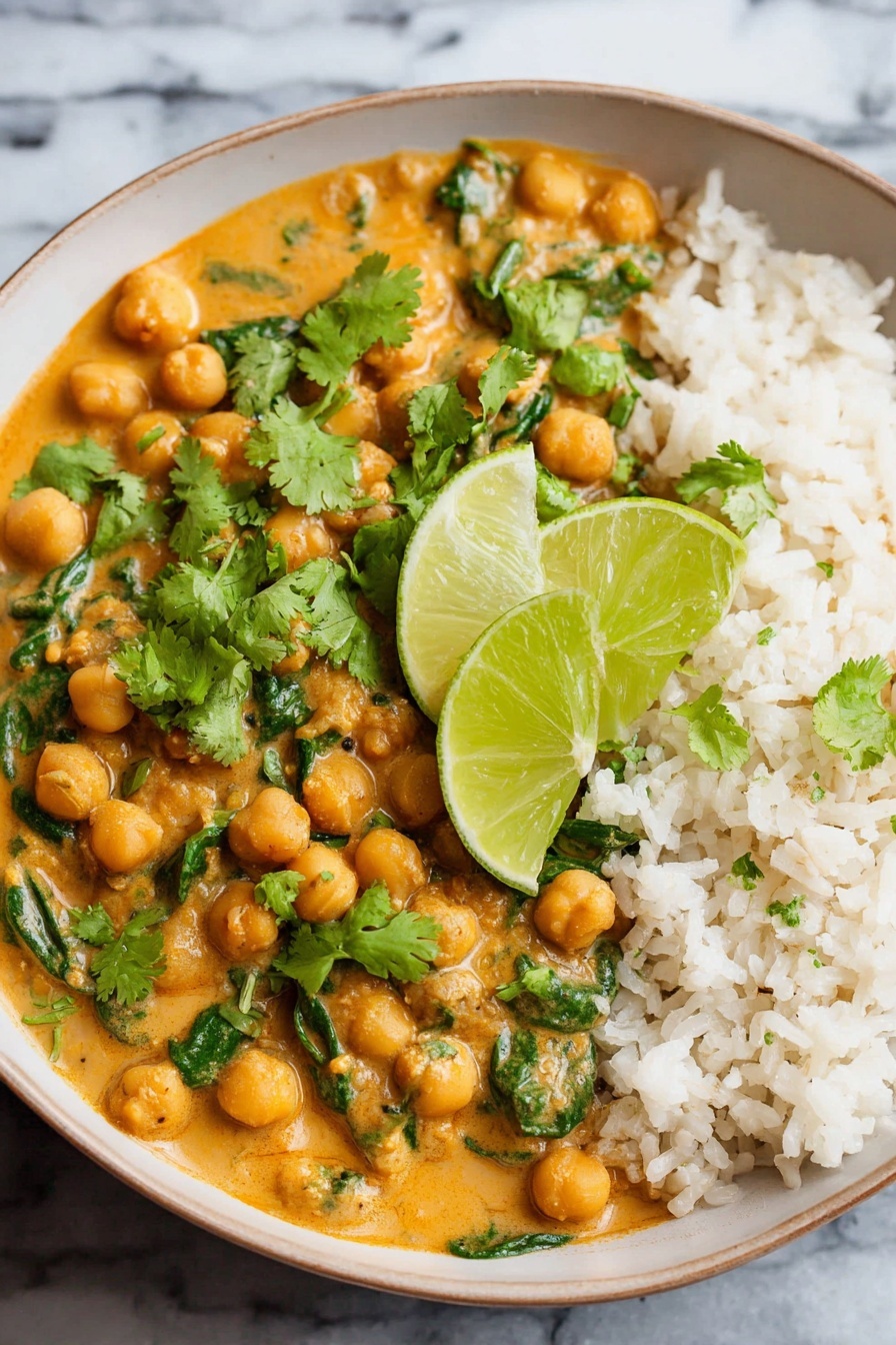 A bowl of chickpea curry in coconut milk.