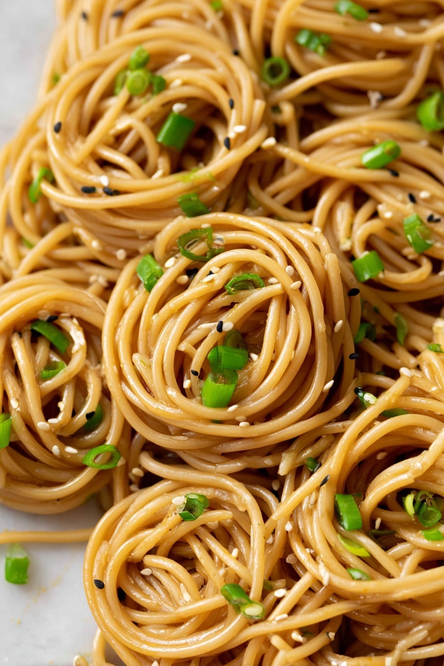 Sesame noodles with green onions.
