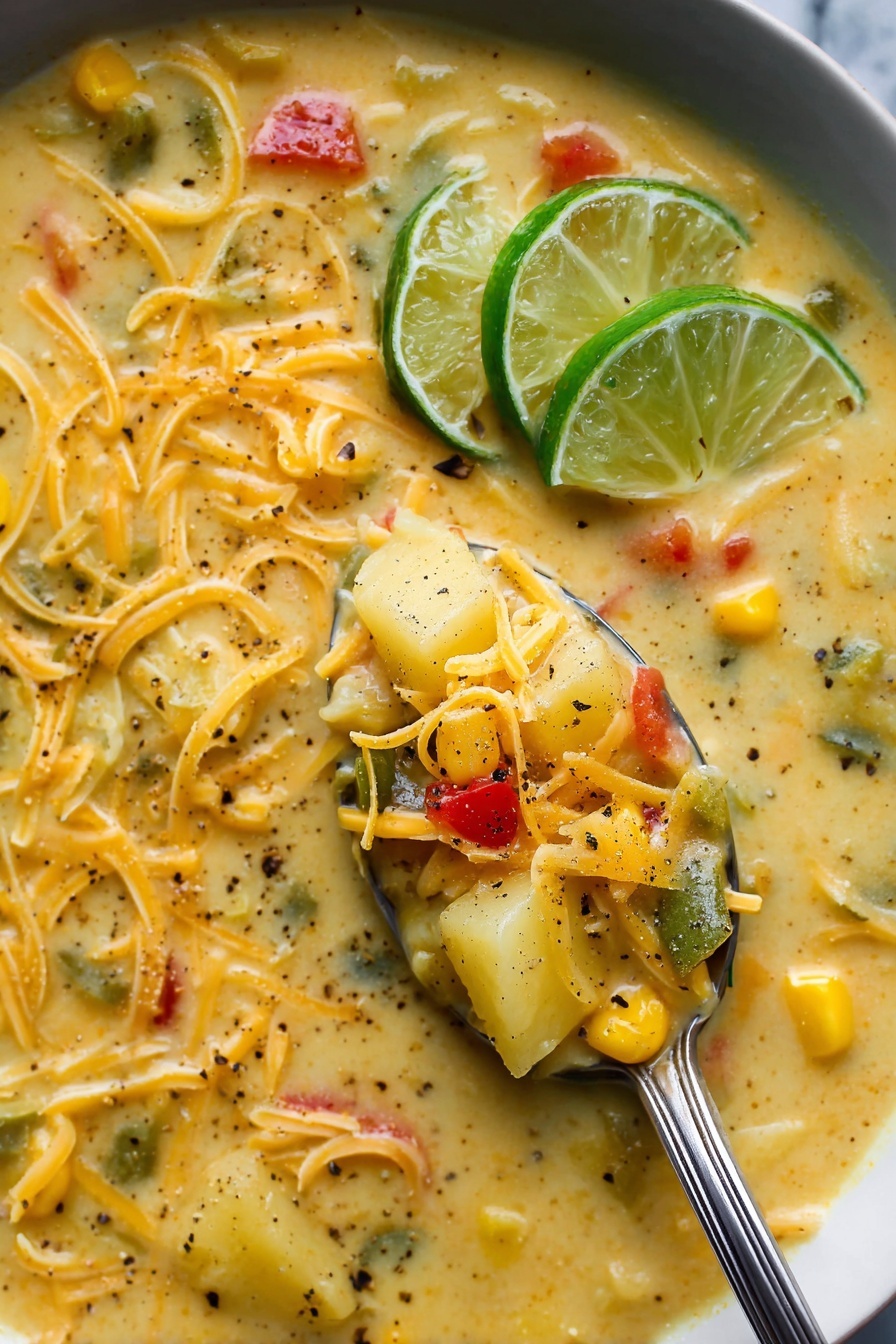 A spoonful of roasted poblano corn chowder.