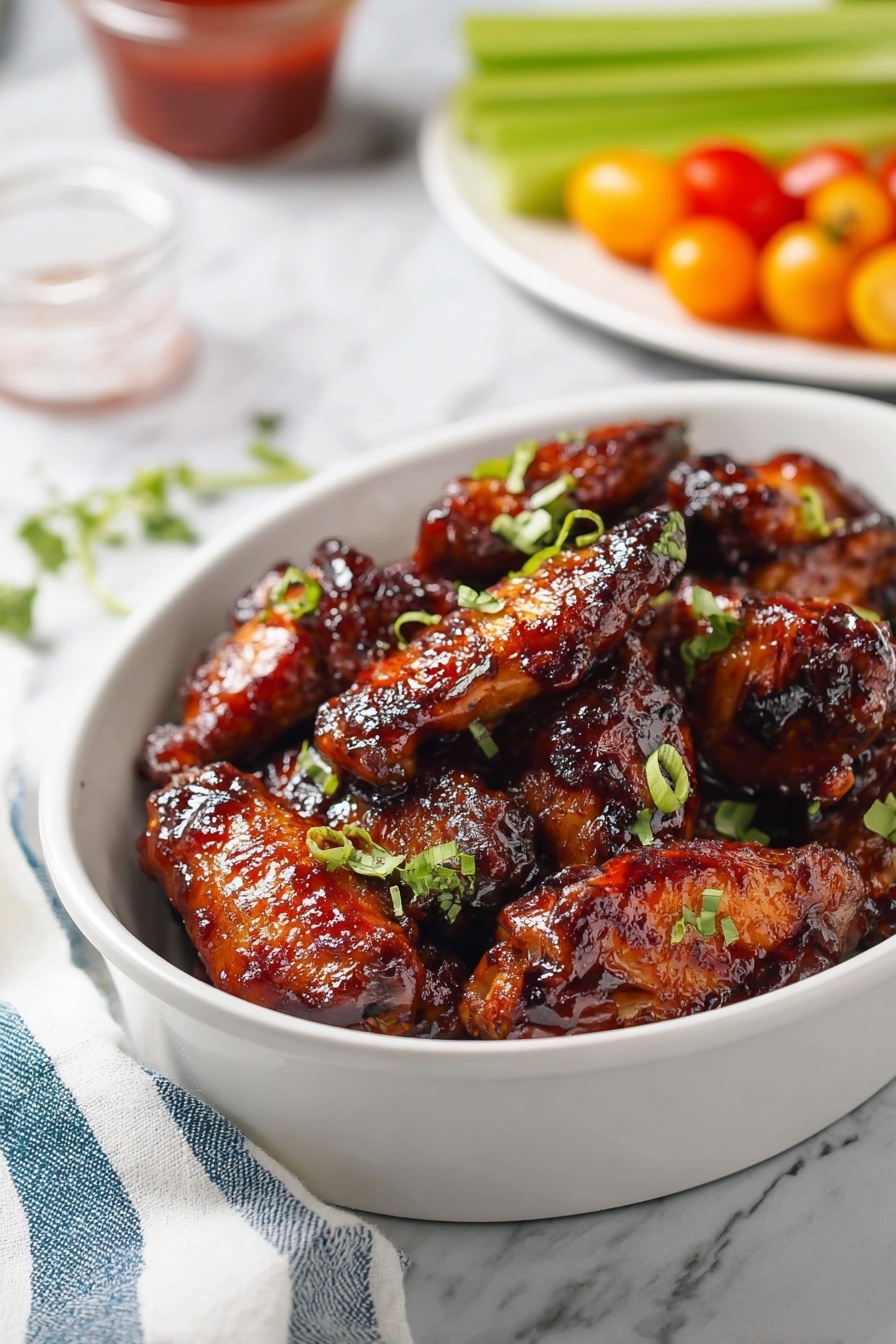 A bowl of chicken wings with honey BBQ sauce.